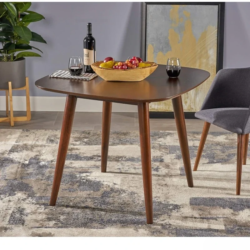 Bass Mid Century Modern Square Faux Wood Dining Table, Walnut Finish, 35.75D x 35.75W x 30H in