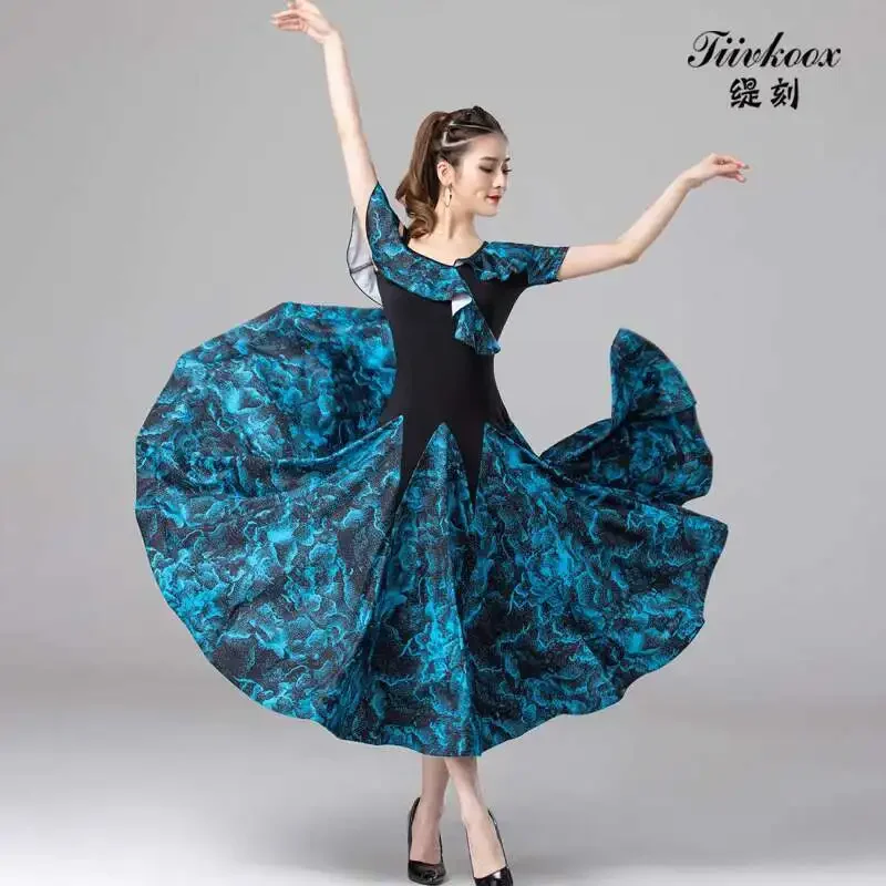 Moderne dans gespecialiseerde danseres Nieuwe standaard dans Latin Dance Waltz Grand Swing-jurk Oefenwedstrijd Prestatiejurk