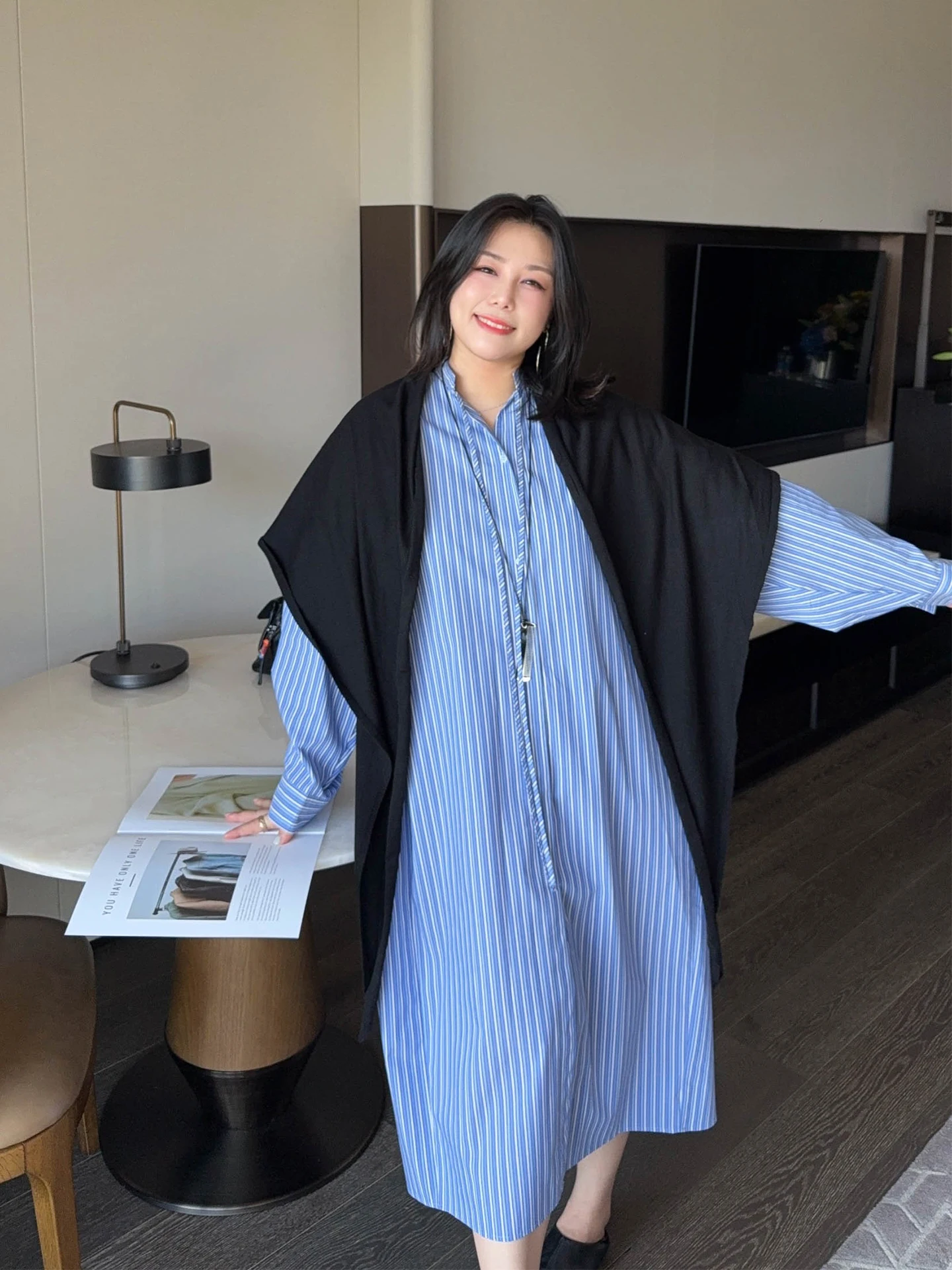 

Женское повседневное свободное полосатое платье VOGANA большого размера с эффектом похудения, осеннее, модное, для города и поездок на работу