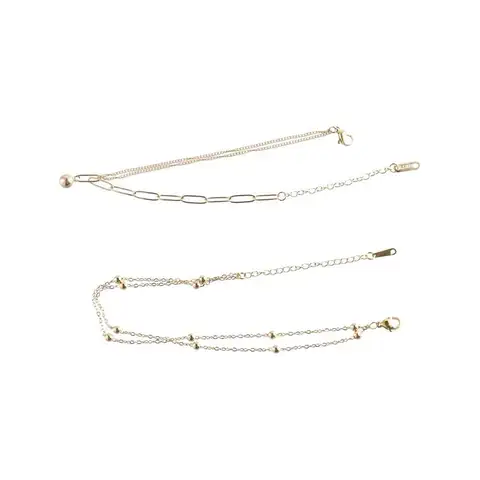 Tobillera única de acero de titanio de doble capa, cuentas hipoalergénicas, recuerdo de viaje bohemio ajustable