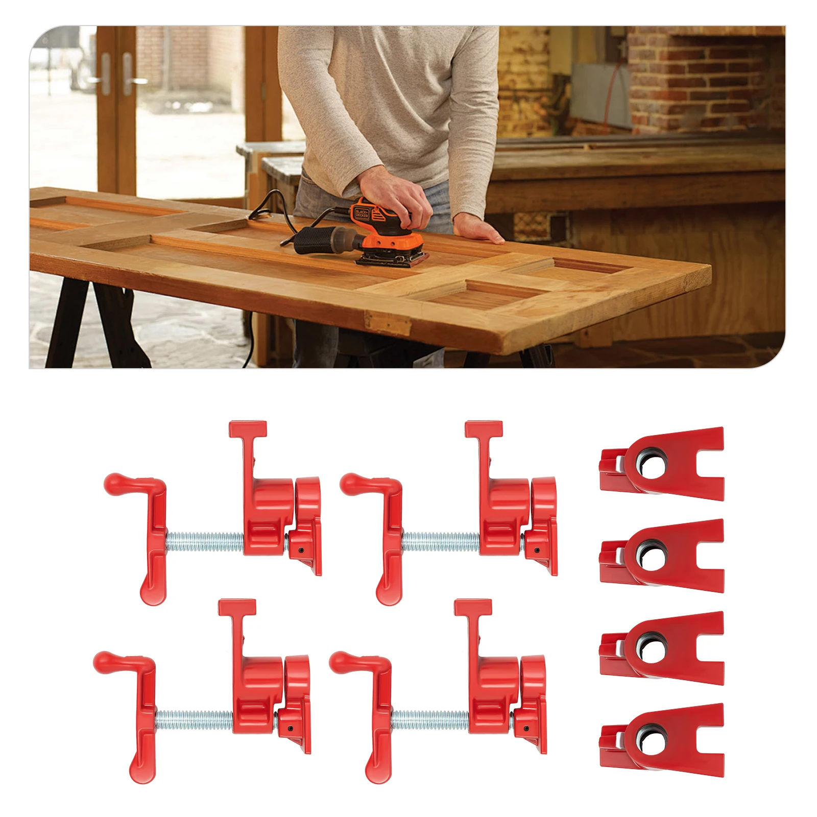 

4 Pack 3/4" Wood Gluing Pipe Clamp Set Heavy Duty PRO Cast Iron Quick Release Bar Clamps Kit,Ergonomic Handle for Woodworking