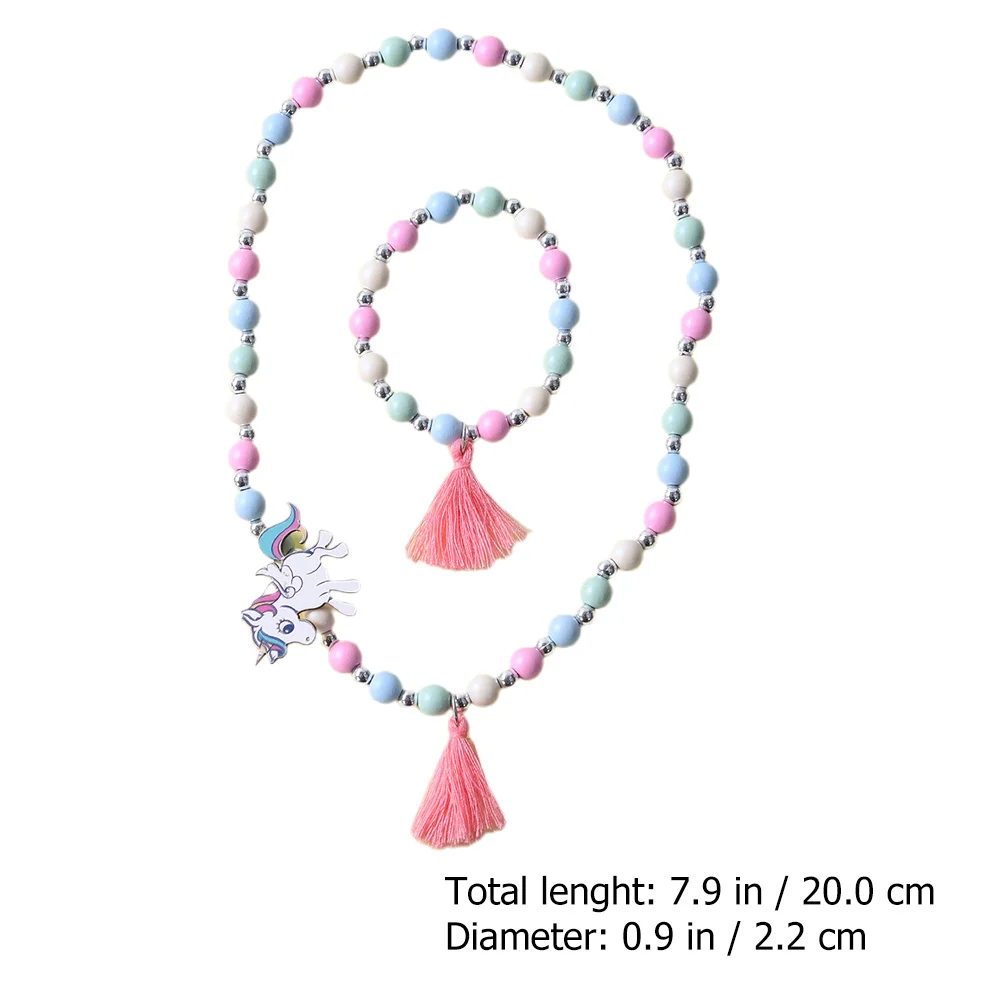 Ensemble de colliers de perles en bois pour enfants, pendentif licorne, bijoux, ensemble de bracelets colorés pour filles, usage quotidien, cadeau de fête, 1 ensemble