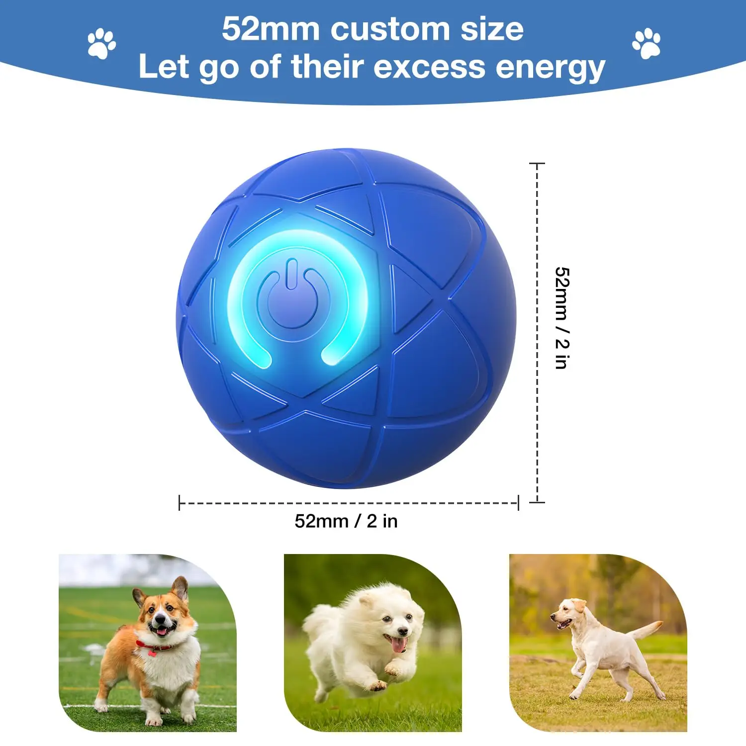 Giocattolo interattivo con palla per cani da 2 pezzi – Giocattolo per animali domestici attivato dal movimento automatico a LED ricaricabile TPU resistente alla masticazione per cani di piccola taglia e gatti