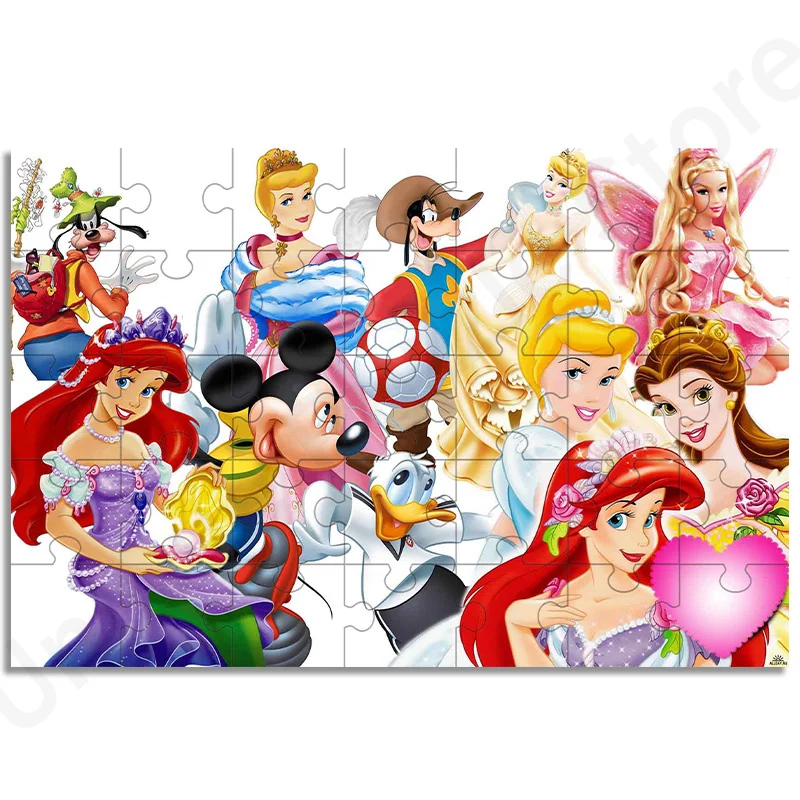 Wooden Toys Intelligence Puzzle Jigsaw Disney Princesses Puzzle Kids Learning Educational Toys for Children 35/300/500/1000 Pcs