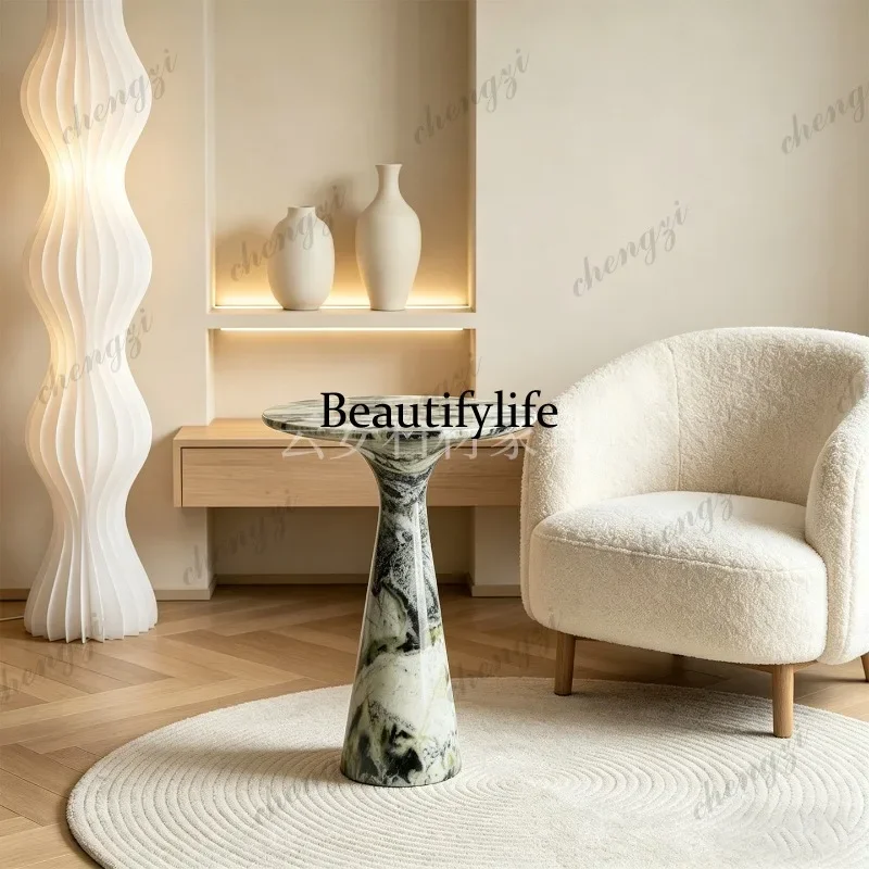 D1089 light luxury high sense natural green marble round edge table living room sofa creative small coffee table