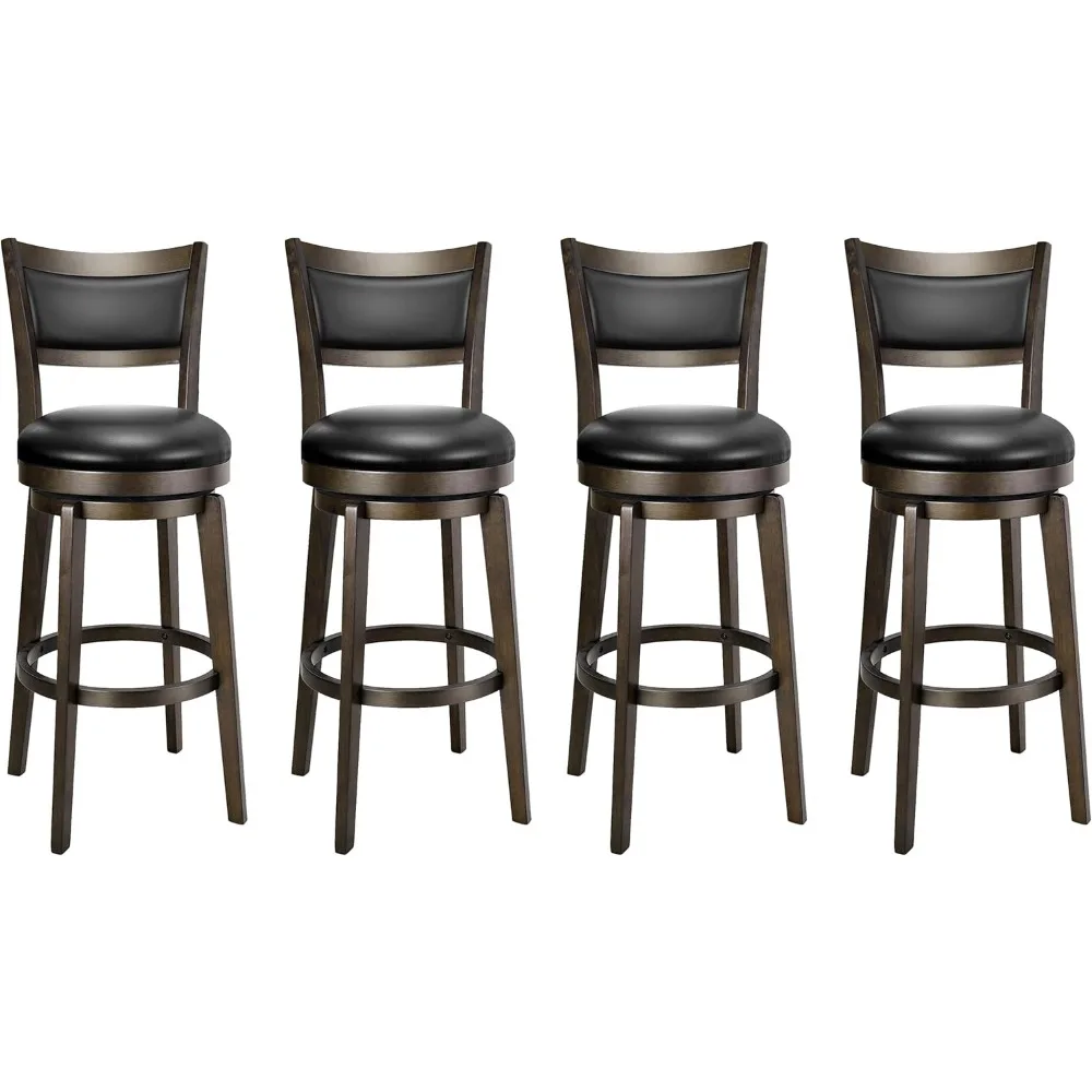 

4-Piece Bar Stool Set - 30" Swivel Height, Faux Leather High Back with Wooden Base