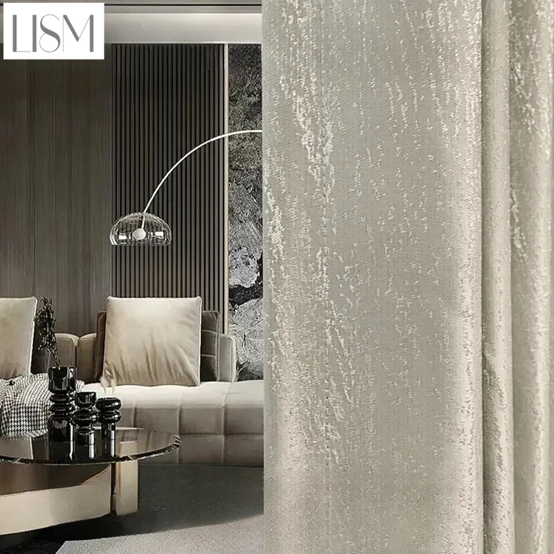 Modern Luxury Curtain for Living Room High-precision Imitation Silk Gold Jacquard Satin Pearlescent Texture High-end Curtains