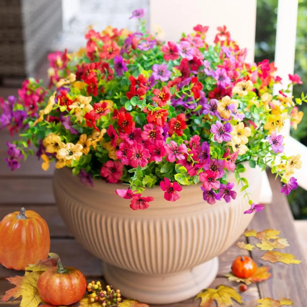 

5Pcs Artificial Flower with Green Leaves 7 Fork Fake Silk Flower Stem Home Office Wedding Party Indoor Outdoor Faux Bloom Table
