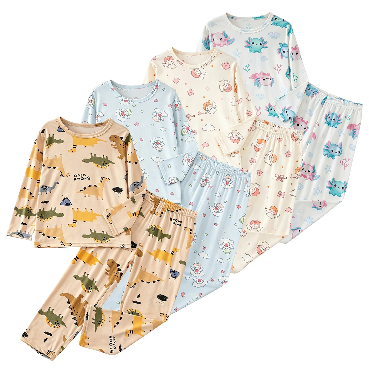 2-piece Autumn Children's Round Neck Long Sleeved Base Set For Boys And Girls Seasonal Cartoon Casual Sports Home Top Pants