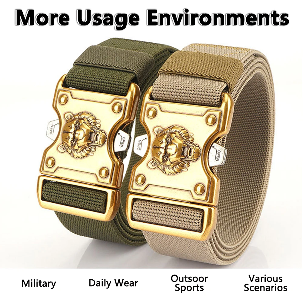 TUSHI New Elastic Belt for Men Alloy Quick Release Buckle Unisex Hiking Belt Military Tactical Belt Stretch Girdle Male