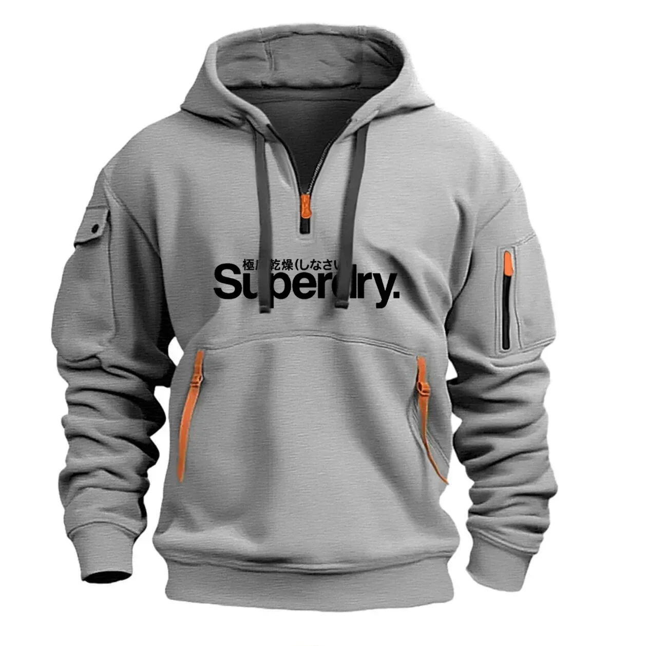 Herfst en winter warme herenhoodie lang dagelijks outdoor multi-pocket rits comfortabel sweatshirt - afbeelding 1