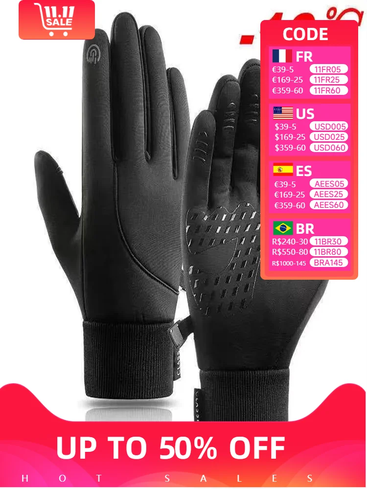 Winter Gloves Men Women Touch Cold Waterproof Motorcycle Cycleing Gloves Male Outdoor Sports Plus Velvet Warm Running Ski Glove