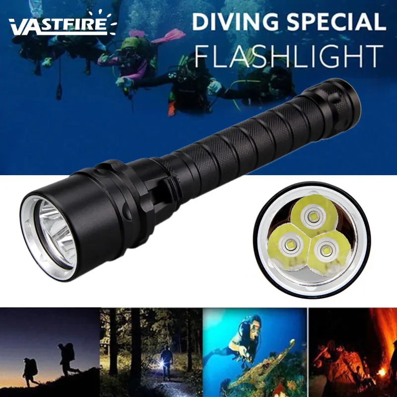 VASTFIRE UV 395nm 3*XPE LED Scuba Diving Flashlight Underwater 100M Diver Torch Lantern+2x3000mAh 18650 Battery+Dual Charger