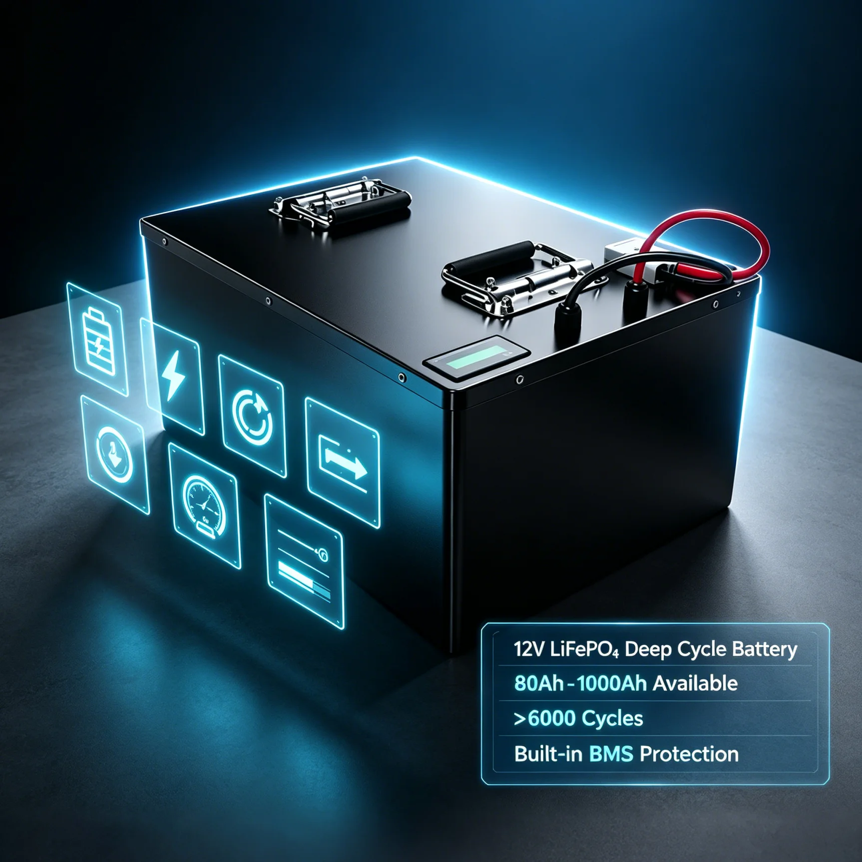 12V LiFePO4 Deep Cycle Battery 80Ah-1000Ah with BMS Protection for Solar UPS RV Marine Off-Grid Power System Custom Size+Charger