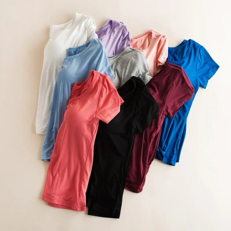 One-piece Bra Bra Women's Half-sleeved Slim Short-sleeved Belt Chest Pad Half-sleeved Female Summer Short-sleeved T-shirt With B