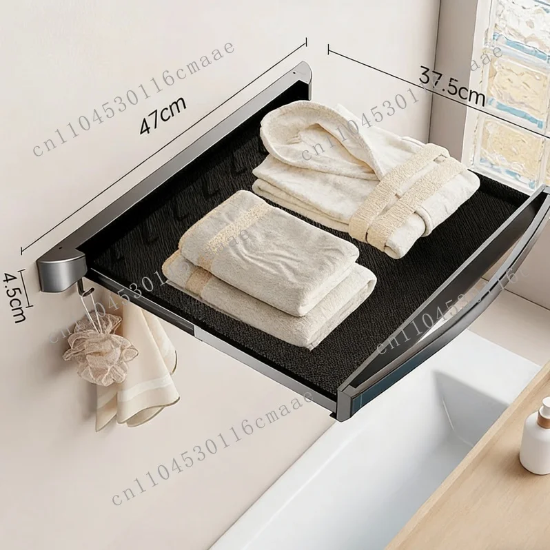 Hidden folding retractable bathroom wall-mounted non-stick towel rack for clothing storage
