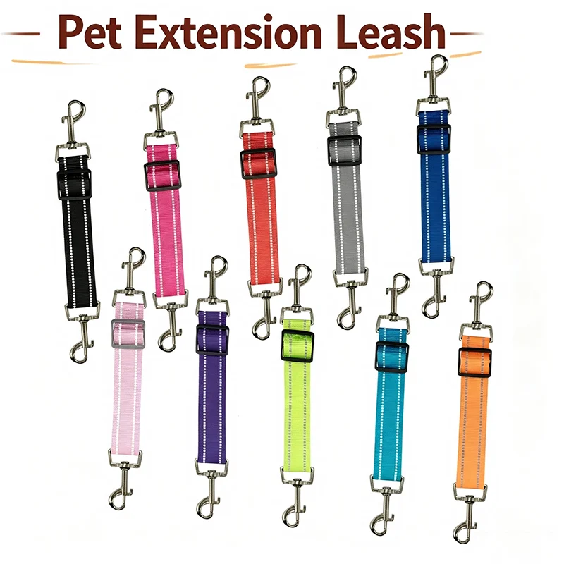 Adjustable Double Hook Reflective Dog Harness Leash Extension Anti-Escape Nylon Rope Pet Car Seat Belt Extender For Safety