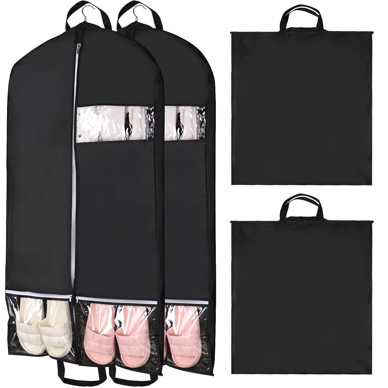 2Pcs Garment Bag 50inch Large Capacity Suit Dust Bags Dust-Proof Breathable Clothes Hanging Covers with Clear Window and 2