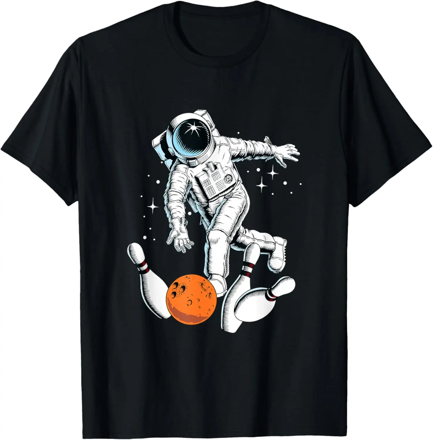 Cool Space Astronaut Playing Bowling Graphic Designs Fun T-Shirt