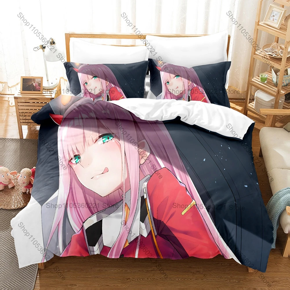Zero Two 02 Bedding Set Darling In The Franxx Theme 3Pcs Duvet Cover Pillowcases For Fans Bedroom Decor Bed Linen All Sizes