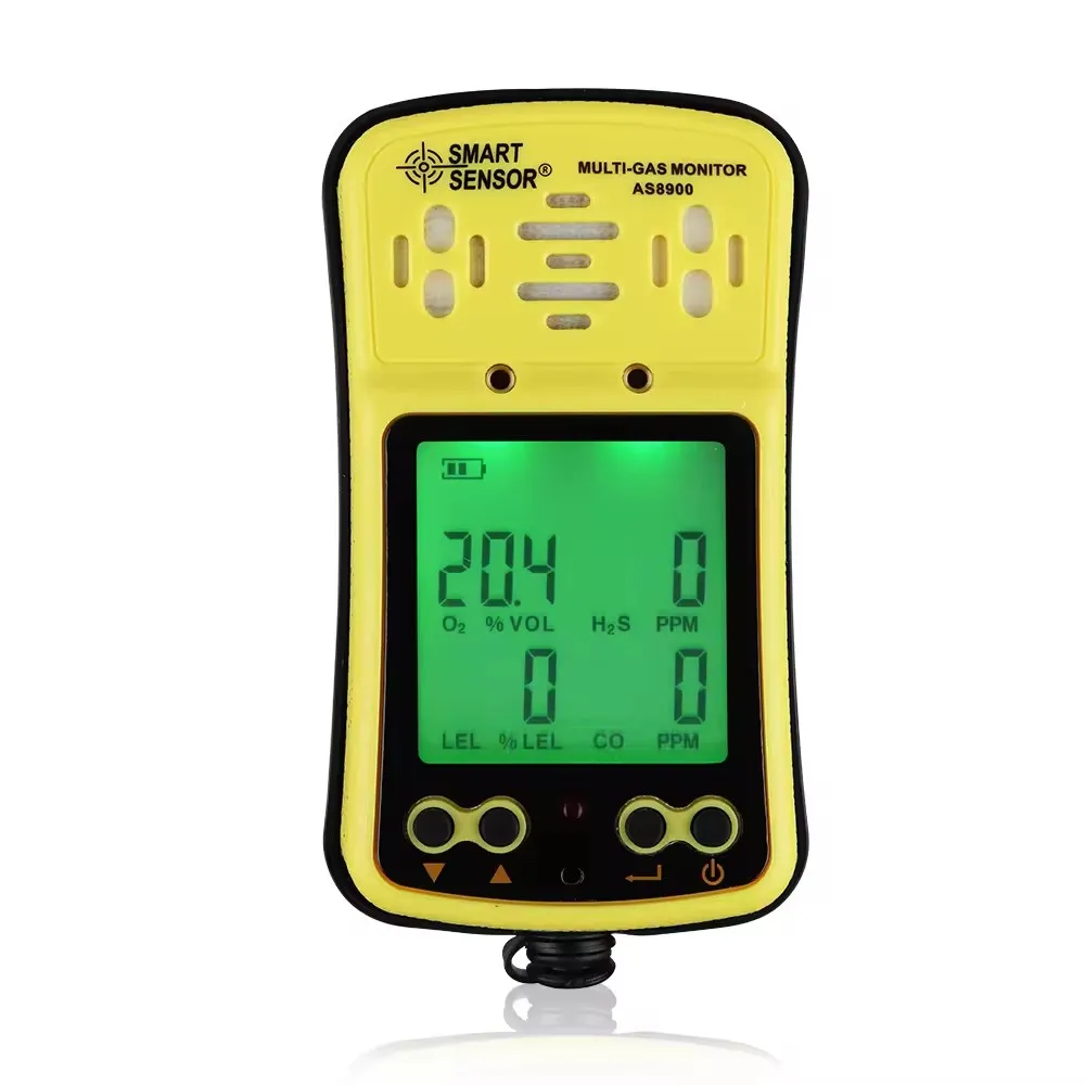 Display LCD portátil 4 em 1 detector de gás, gás combustível Multi Co, H2s,O2, alarme de som e luz, AS8900