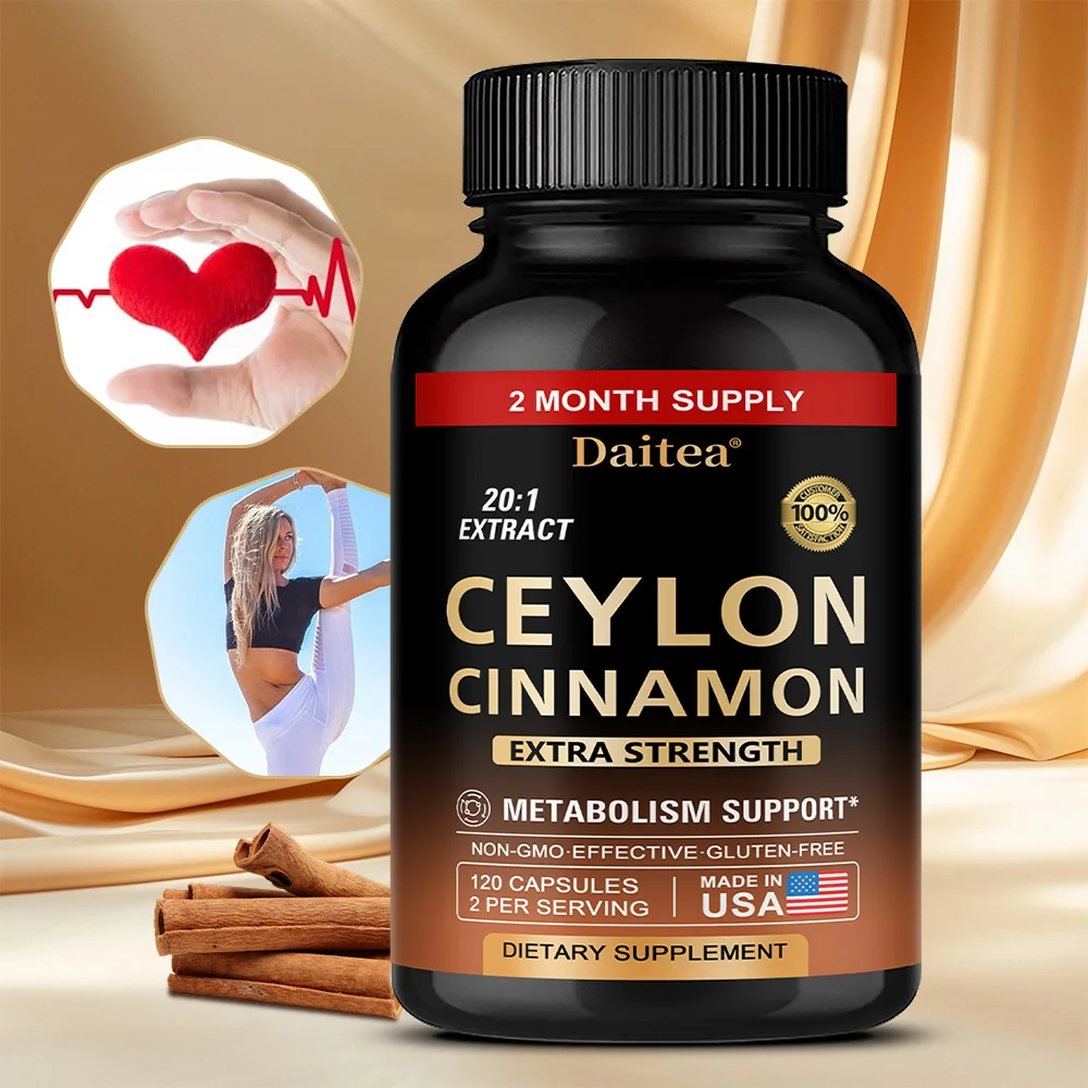 

Ceylon Cinnamon Capsules - Energy Heart & Metabolism Support for Men & Women,Pure Natural Cinnamon 20:1 Extract Supplement