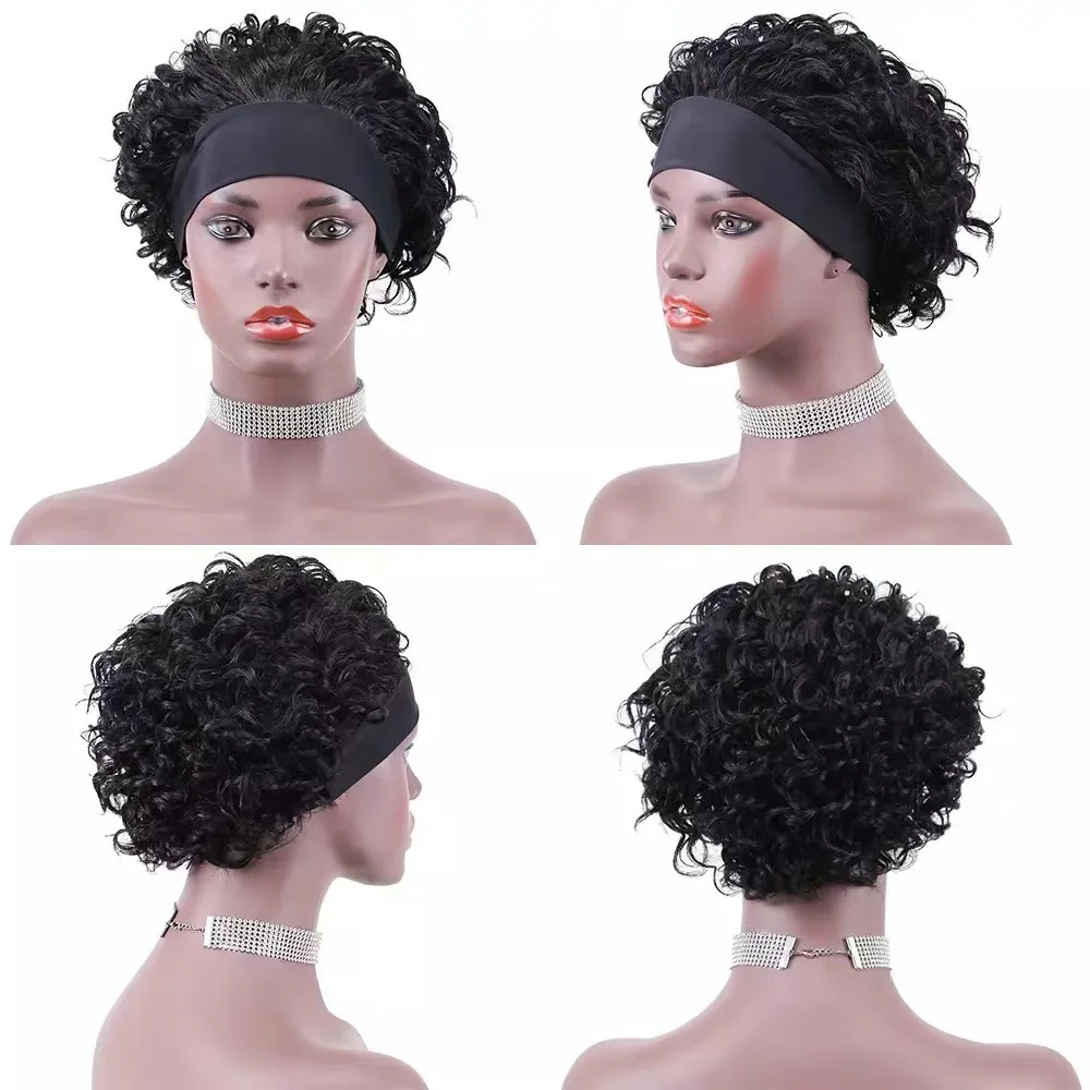 Black Gray Gradient Color Design, No Bangs, Durable Short Curly Hair, Breathable Wig Inner Hat