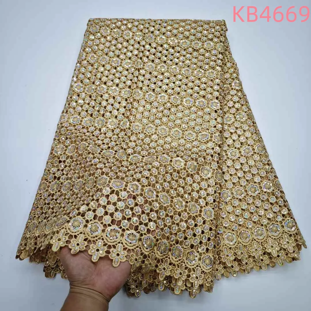 

5 Yards Gold Sequins Cord Lace Fabric Nigerian Guipure Cord Lace Sequence Tulle Lace Fabrics Sequins Lace For Sewing KB4669