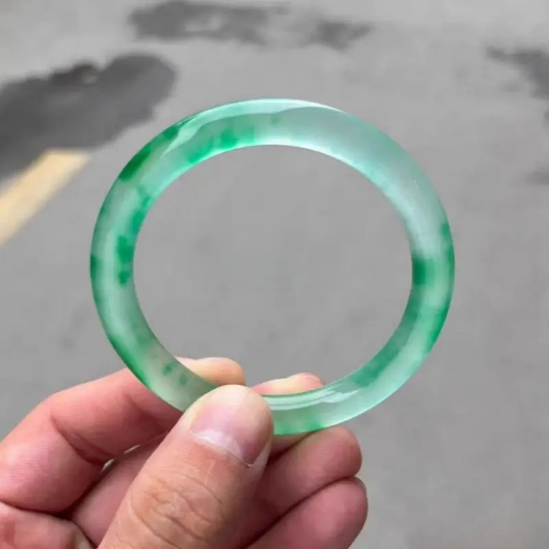 Мьянма жадеит высокий лед вид плавающий зеленый цветок Dulong нефритовый браслет круглый стержень жадеит браслет сказочная красота браслет