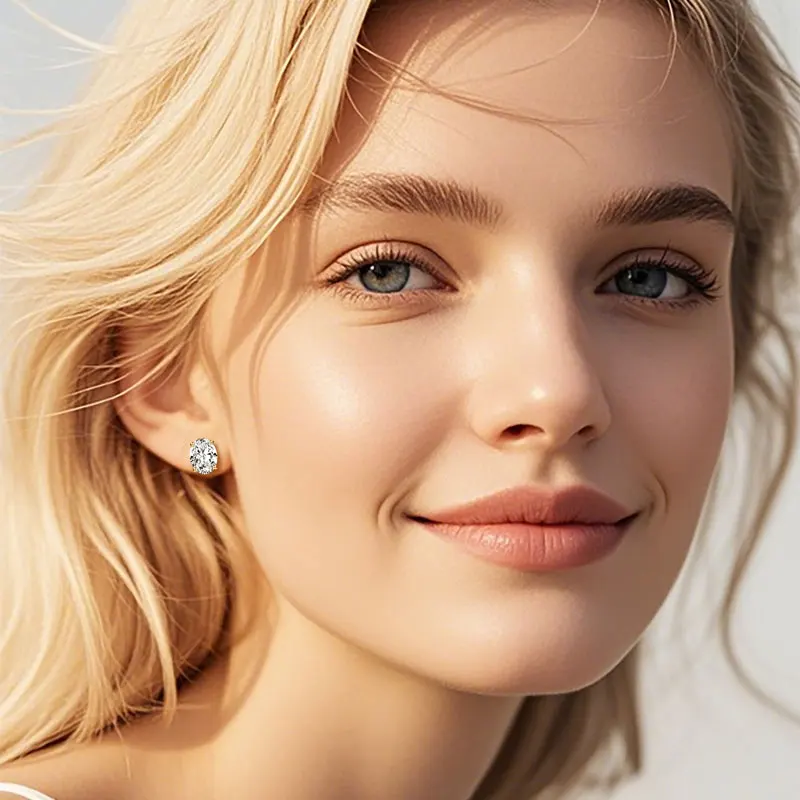 OXTAO أعلى جودة 10K الصلبة الذهب 1.5CT البيضاوي مويسانيتي وأقراط للنساء ثقب الأقراط الفاخرة مجوهرات هدية الكريسماس #2