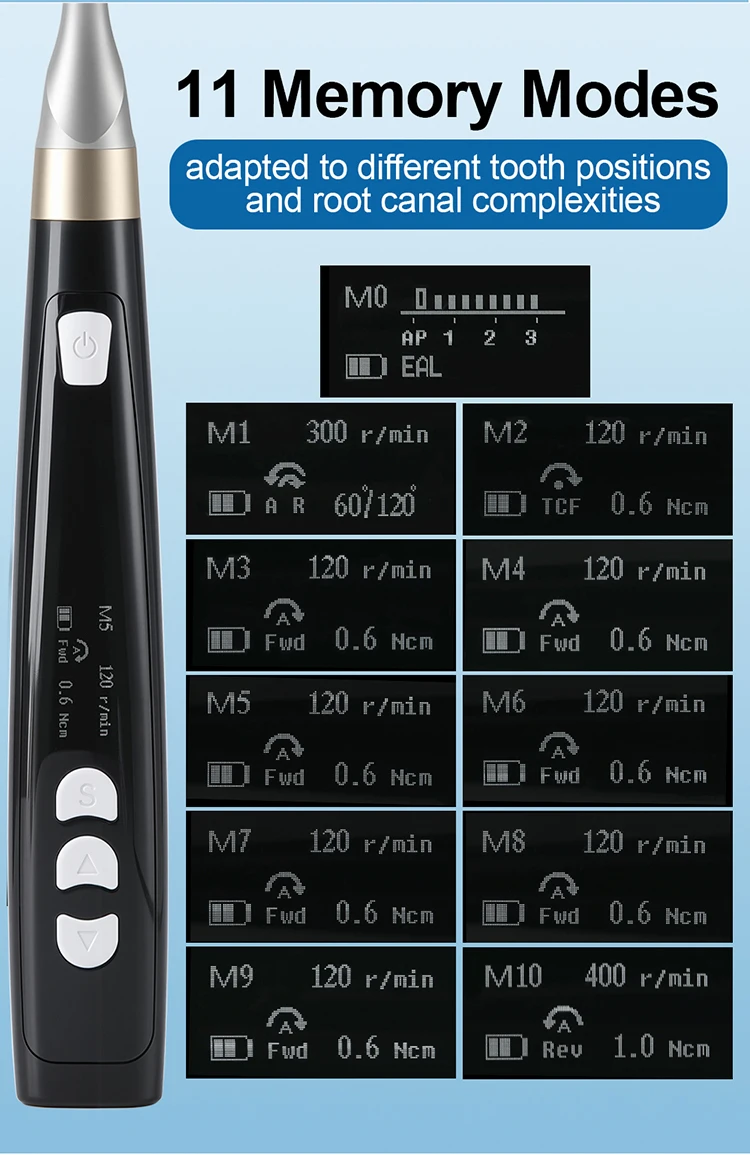 AZDENT 2-in-1 Dental Endo Motor mit integriertem Apex-Lokator, bürstenloser 1:1 Mini-Winkelstück, 6 Rotationsmodi, Wurzelkanalinstrument – Detail 7