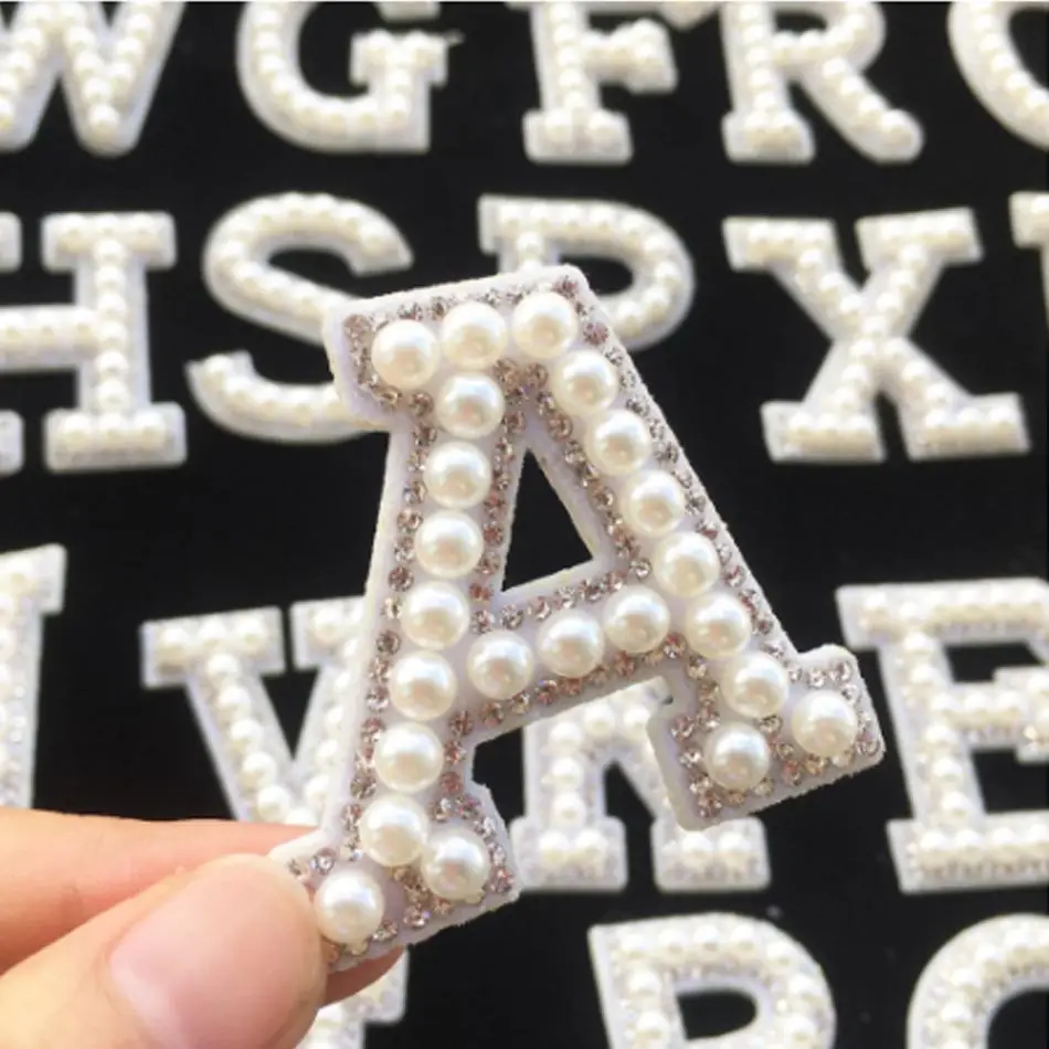 Pearl Letters Rhineston Patches On CLothes DIY Washable Heat Sticker On T-shirt Hoodies Bling Iron On Transfers For Clothing Hat