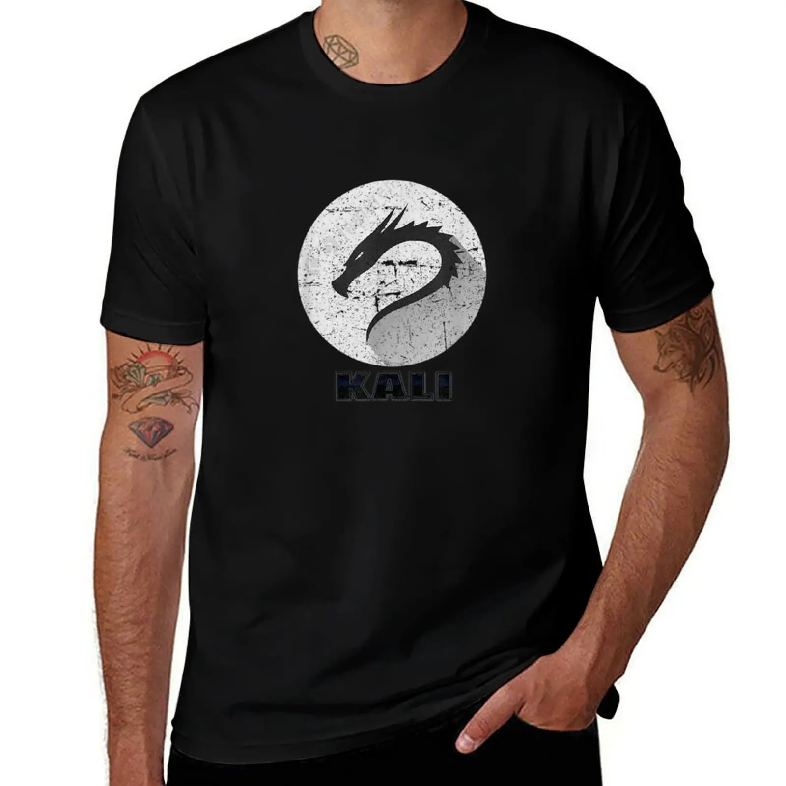Kali Linux Tee Scratched tagline Dragon Open Source Os T-Shirt Urban Style Casual Short Sleeve Top
