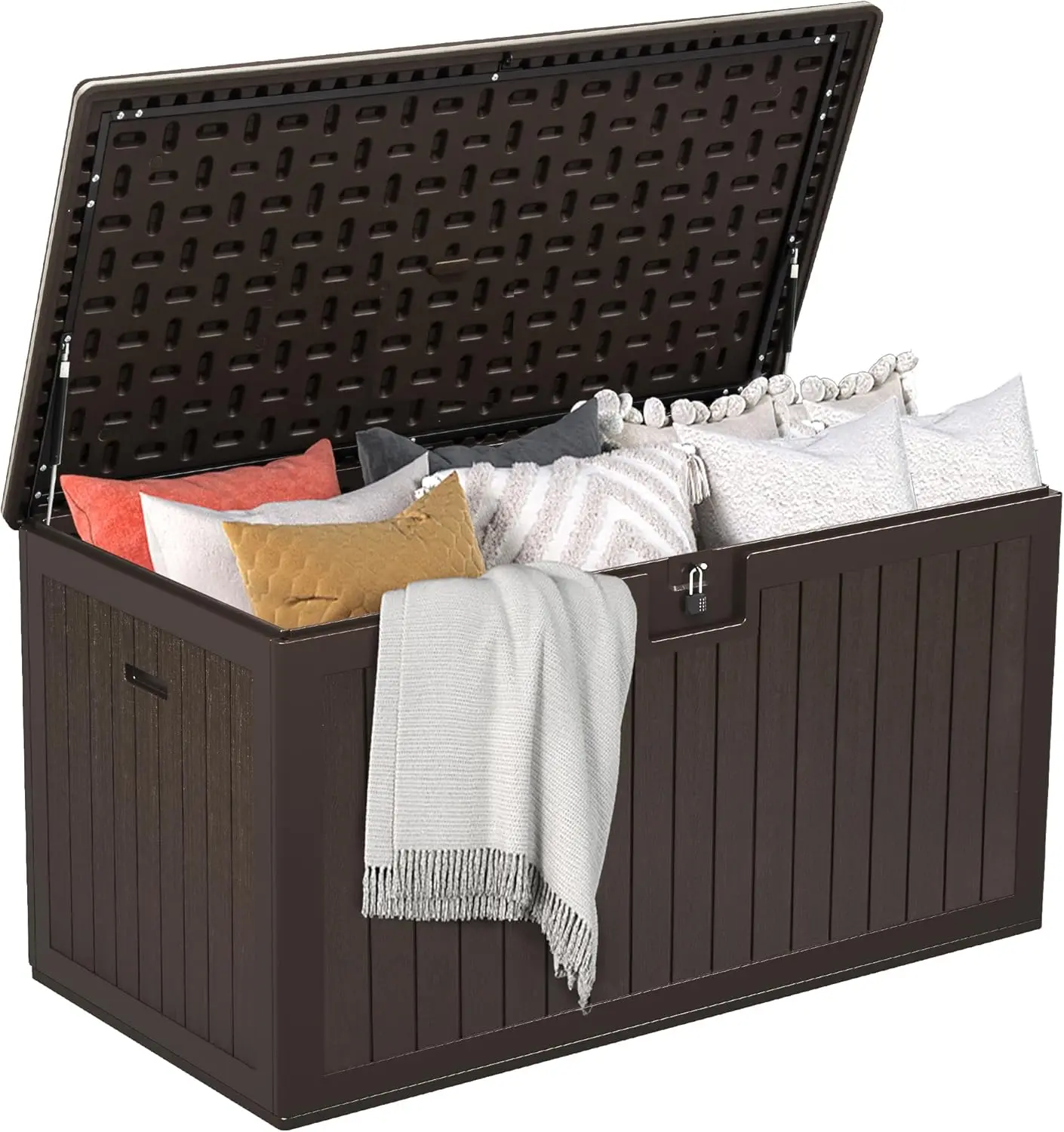 

150 Gallon Double-Wall Deck Box, XL Large Resin Outdoor Storage Box, Lockable & Waterproof, Double as Seating, 1000lbs Capacity