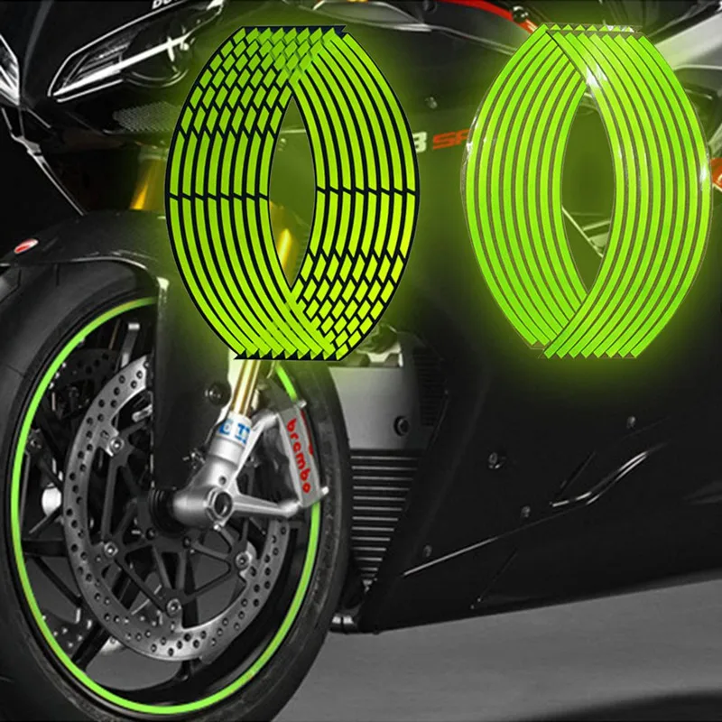 

Green Fluorescent Decor 18" Motorcycle Sticker Night Racing Safety Strips Motorbike Scooter Wheel Rim Stickers Bike Decals Tape