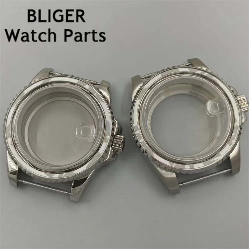 BLIGER 40mm Case Sapphire Glass  Polished Case And  Brushed Case Fit NH34 NH35 NH36 ETA2824 PT5000 movement