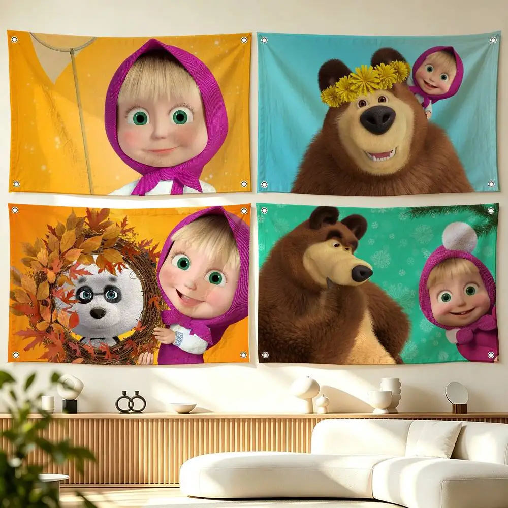 M-Masha and The Bear Russian Cartoon  Flag Suitable For Party Club Outdoor Interior Wall Decoration Banner Fans Gift
