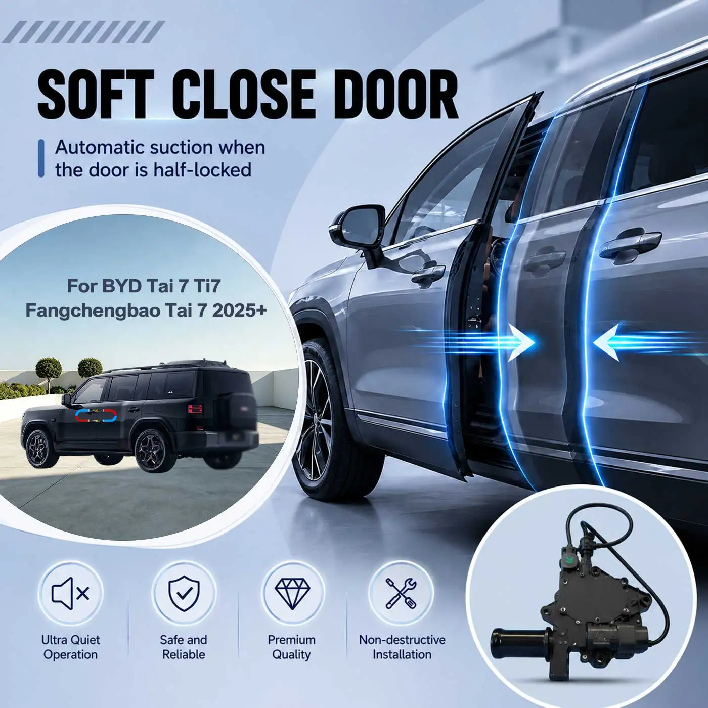 For BYD Tai 7 Ti7 Fangchengbao Tai 7 2025+ Electric Soft Close Door Auto Pull-In Suction Lock Intelligent Silent Closer Kit