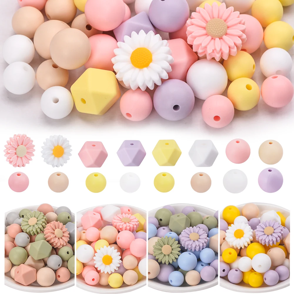 LOFCA 50Pcs Silicone sunflower beads Round beads are used to make DIY home Decorations keychain necklace jewelry accessories