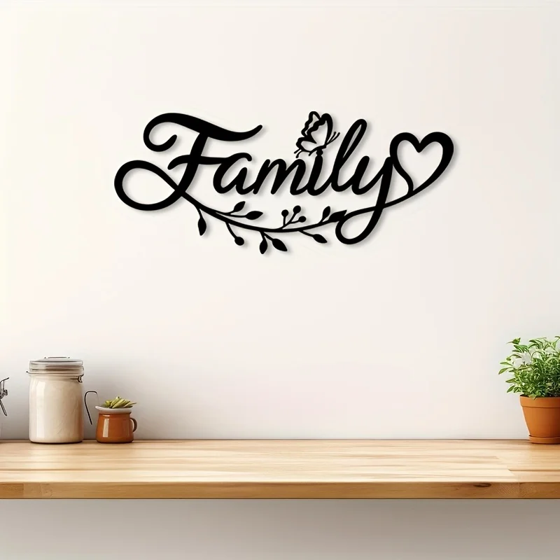 1Stylish Metal Wall Art Piece，with“Family”Words 1pc