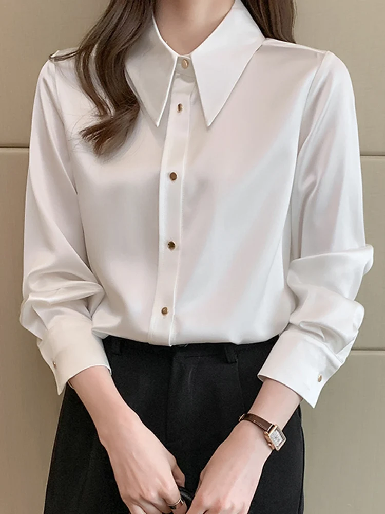 Long Sleeve Office Lady White Blouse Shirt Tops Women Turn Down Collar Blouse Women Blusas Mujer De Moda 2024 Blouses Blusa E313