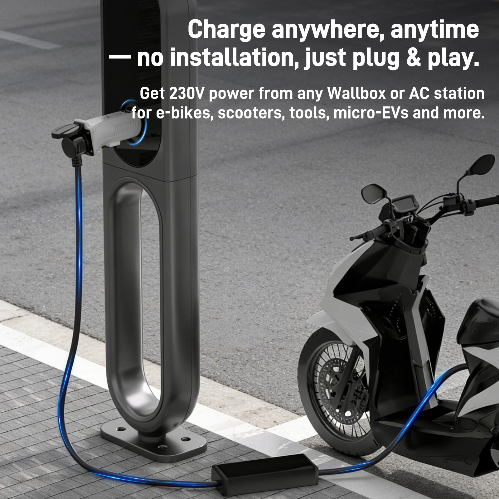 Adattatore EV RamTouch da Tipo 2 a Presa AC |   Per Stazioni di Ricarica e Wallbox |   Adattatore da Spina Tipo 2 a Prese Multi-Standard/Schuko/UK/AU