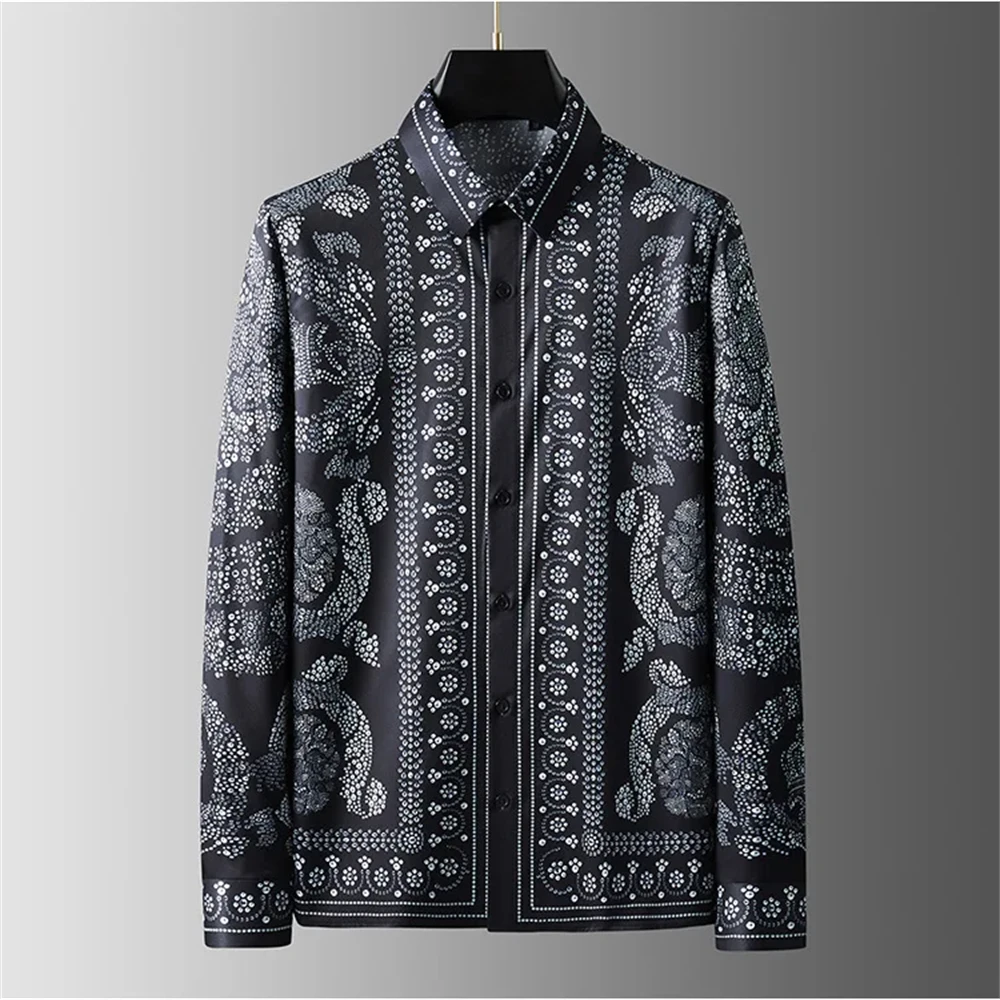 Luxury men\'s long-sleeved shirt printed shirt fashionable casual popular mid-century retro plus size men\'s clothing XS-6XL