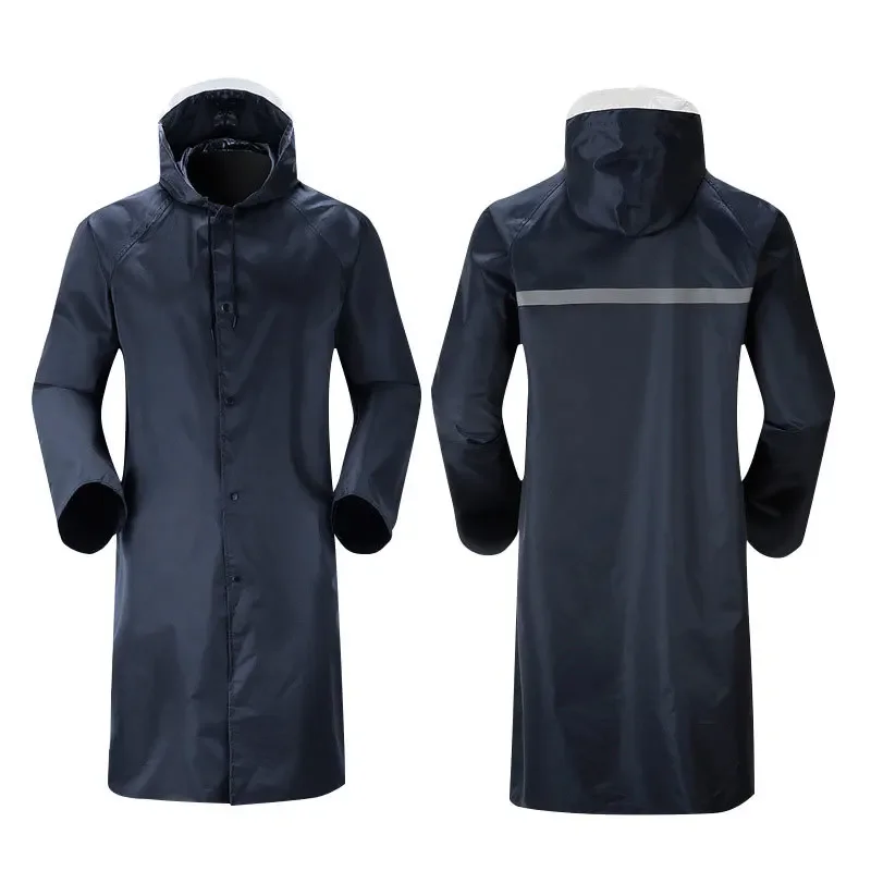 Waterproof Long Raincoat Reflective Strips Thickened Windproof Rain Coats Hooded Trench Cloth Jacket Outdoor Hiking