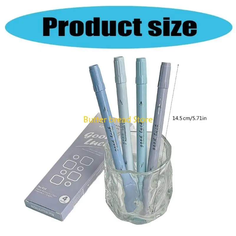 W89C 4 PCS Pena Highlighter Double Headed Highlighter Marker Untuk Menggambar