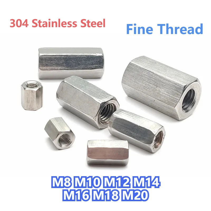 

M8 M10 M12 M14 M16 M18M20 304 Stainless Steel Fine Thread Hex Rod Coupling Nuts Extension Joint Nut Screws Connection Thread Nut