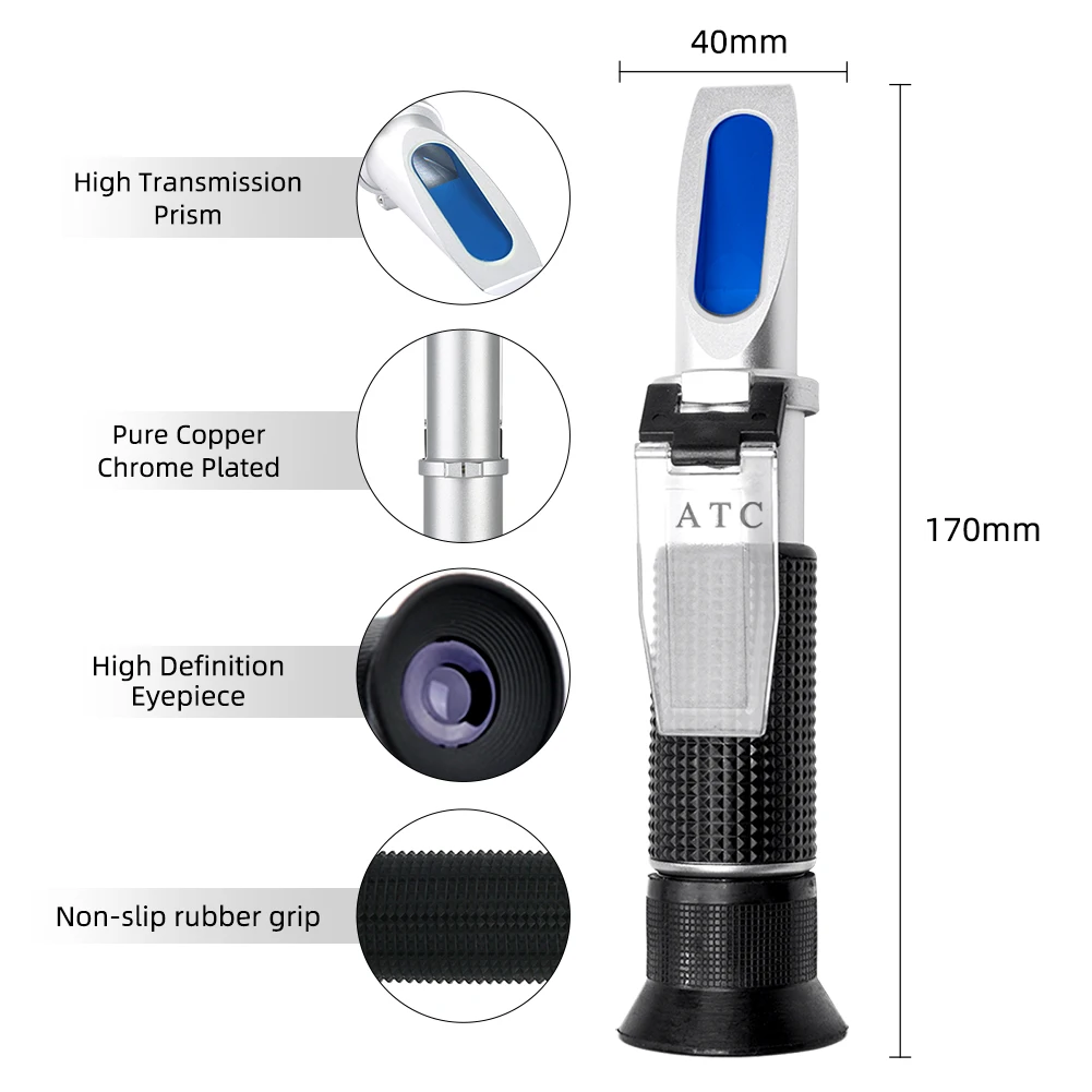 Yieryi Réfractomètre Brix portatif 0-10% Testeur de sucre avec ATC, précision 0,1% pour sève d'érable, jus à faible concentration, bière, eau