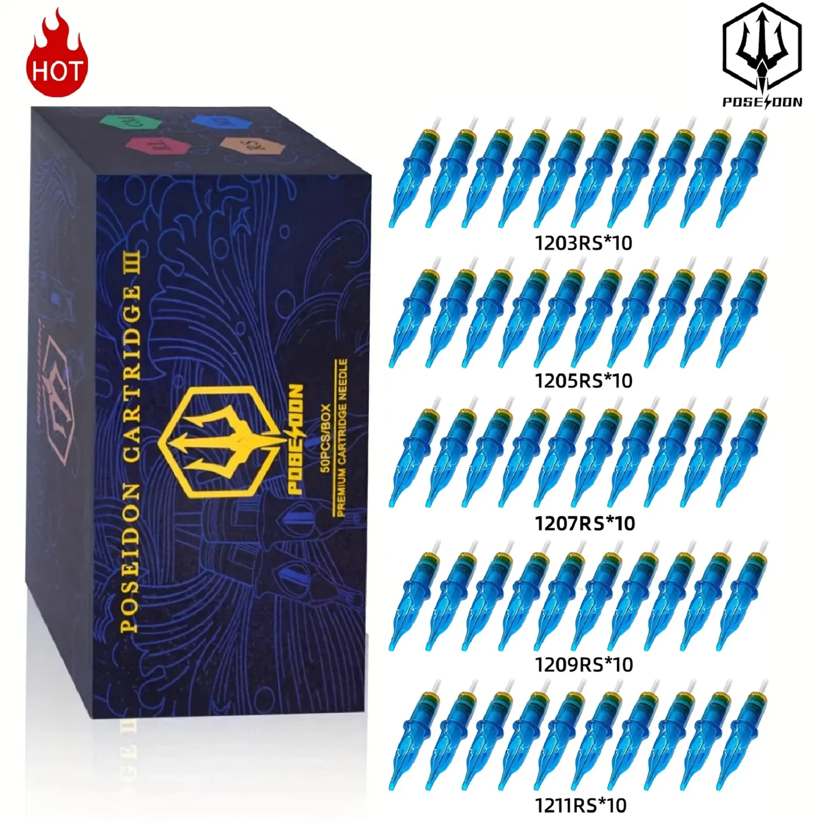 POSEIDON Tattoo Needle 50PCS Mixed Professional Tattoo Needles High Quality Cartridge Needles Permanent Makeup Tattoo Cartridges