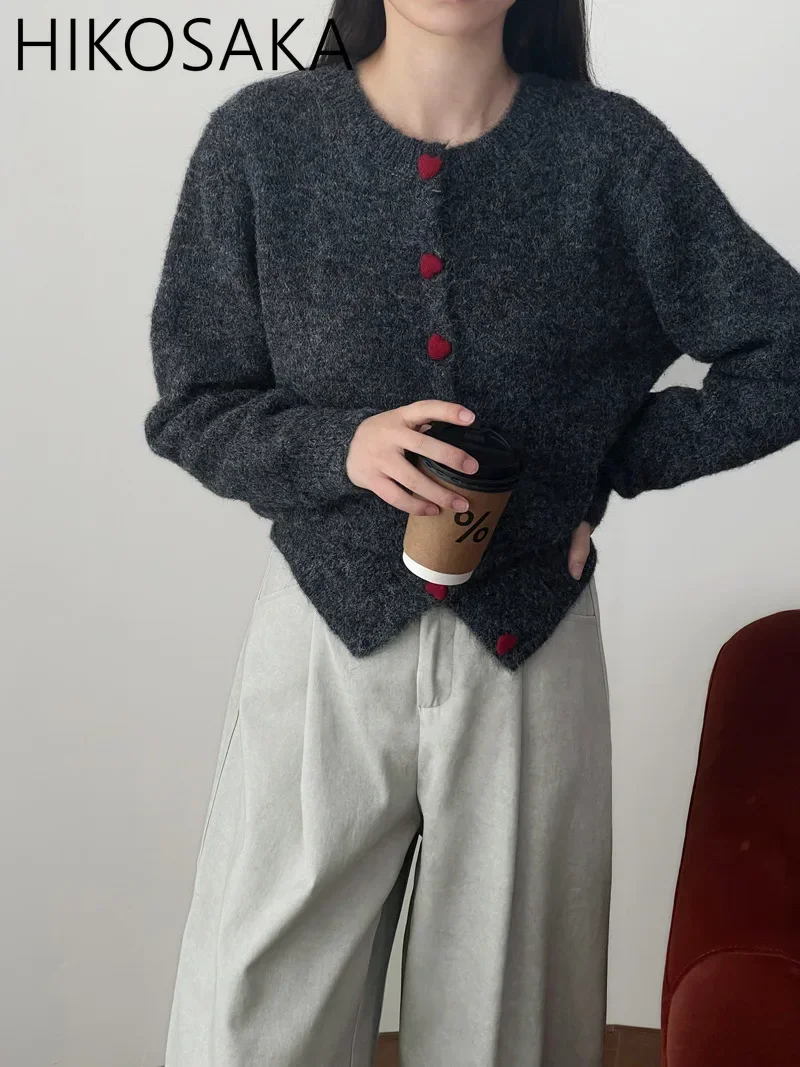 Sweet Love Buttons Sweater Female Korean Style Versatile Comfortable Wool Long-sleeved Cardigan Simple Casual Knitwear Top