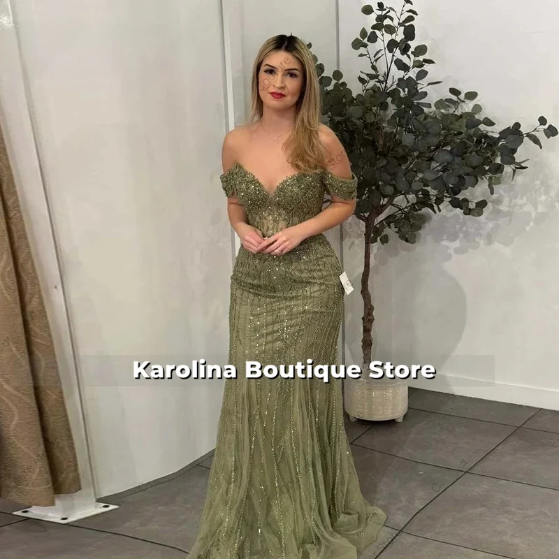 

Charming V Neck Formal Evening Dress Lace Appliques Off the Shoulder Trumpet Tulle Pleats Sweep Train Customized